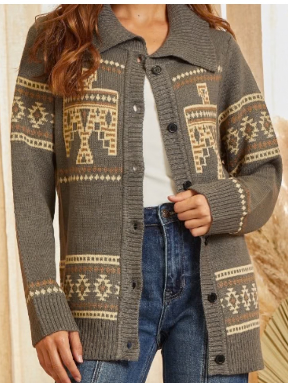 Savanna Jane Thunderbird Aztec Sweater Cardigan, Size L